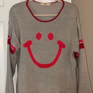 NATURAL LIFE Gray and Red Smiley Sweater